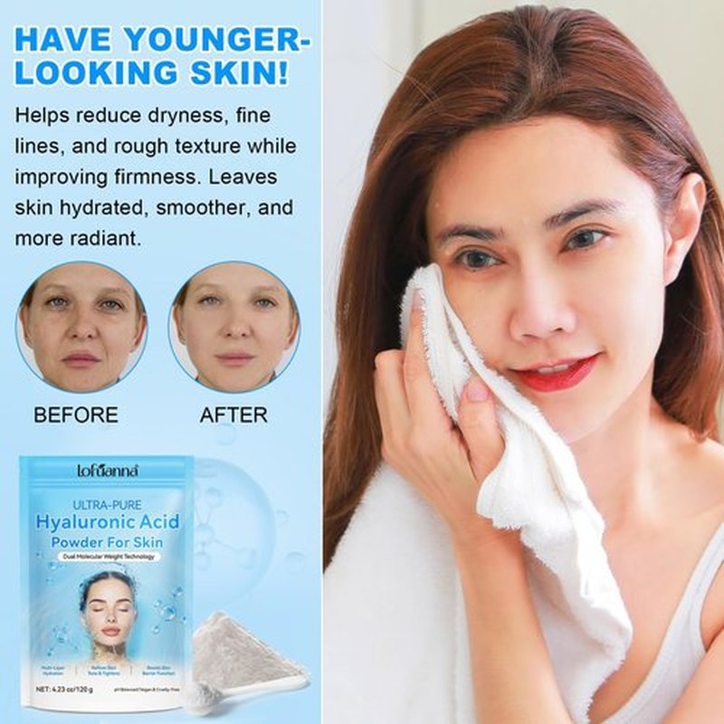 lofuanna Hyaluronic Acid Powder,Pure Hyaluronic Acid Powder for Skin,Water-Soluble DIY Facial Serum for Face Hydration & Moisture | Low Molecular Weight