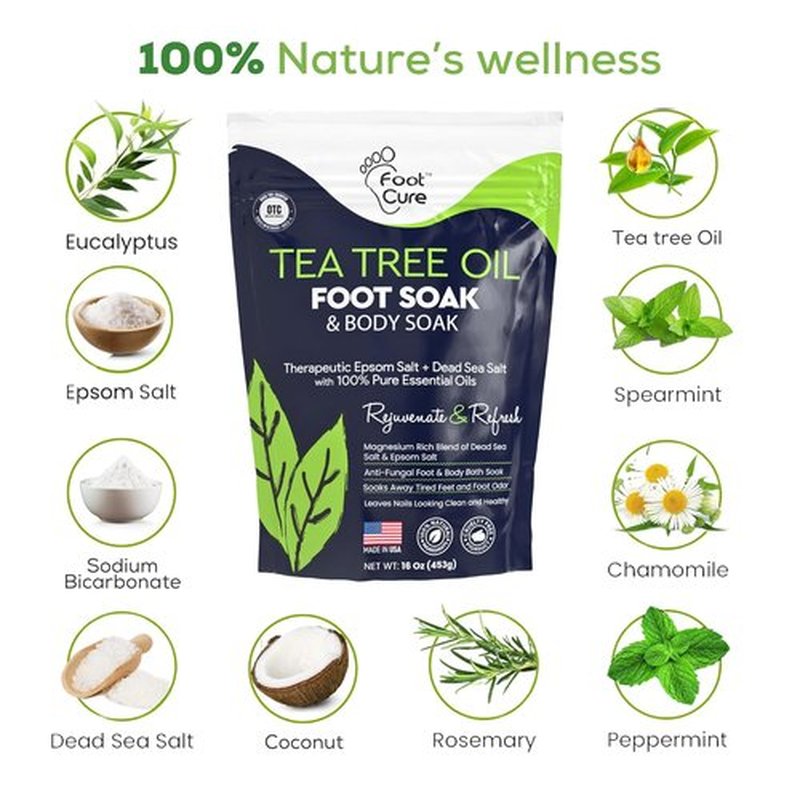 Tea Tree Oil Foot Soak by [Brand Name] - Epsom Salt Formula for Toenail Repair & Sore Feet Relief | 16 oz
