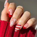 JMEOWIO Gel Nail Stickers Christmas French Tip Semi Cured Gel Nail Strips Wraps UV/LED Nails Art Design Decoration Accessories