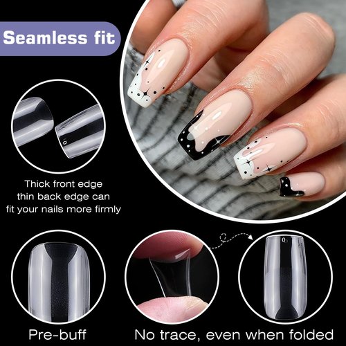 Lifextol 600pc Medium Square Nail Tips Fake Nails Press on Nails Clear Nail Tip Full Cover False Nails Artificial Fingernail, 12 Size Soft Gel Nail Tips Square for Acrylic Nail Gel Nail Extensions