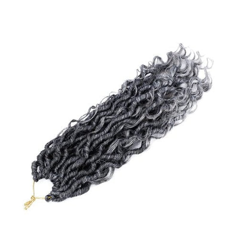 LIYATE Goddess Faux Locs Crochet Hair 12 Inch 6 Packs Grey Crochet Hair for Black Women Pre Looped Soft River Locs Crochet Braids with Curly Hair Boho Style Hair Extensions(T1B/Gray)