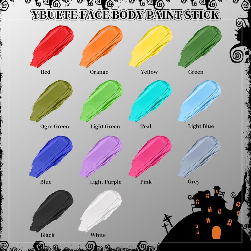 YBUETE Light Green Face Body Painting Stick, Professional Green Full-coverage Cream Face Paint for St. Patrick's Day Halloween SFX Witch Monster Cosplay Makeup, Washable Body Paint for Adult Carnival