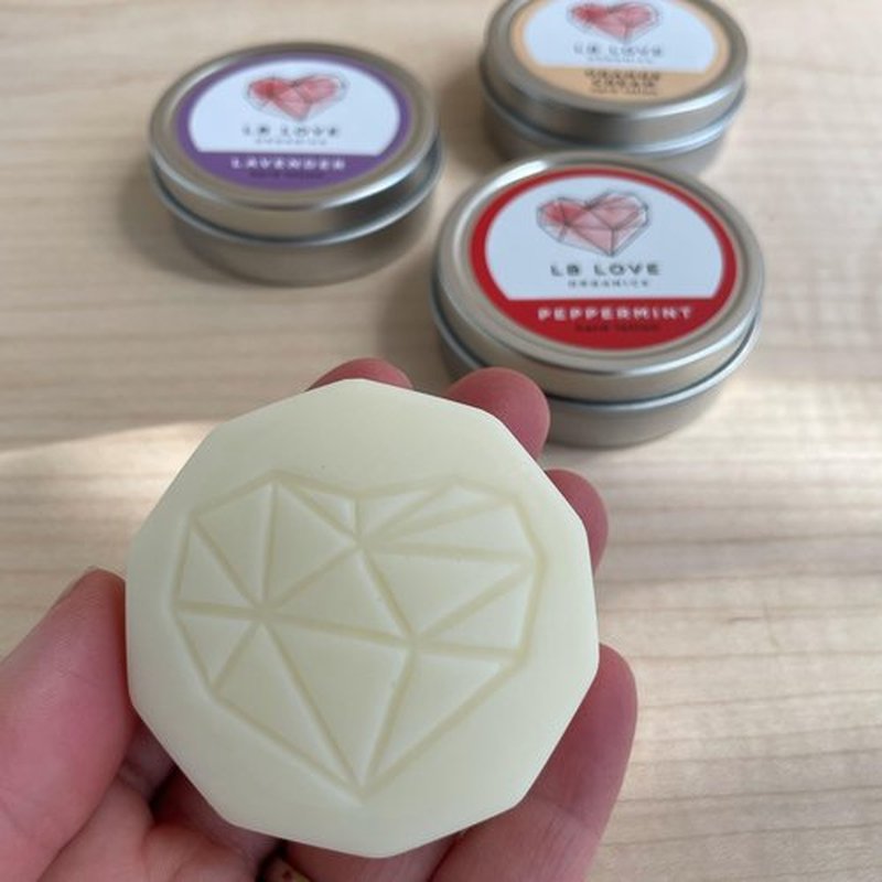 LB Love Organics Hard Lotion Bar | with Lavender Essential Oil | Organic Beeswax Moisturizer for Dry Hands and Feet | Handmade Valentine | Plastic free solid lotion
