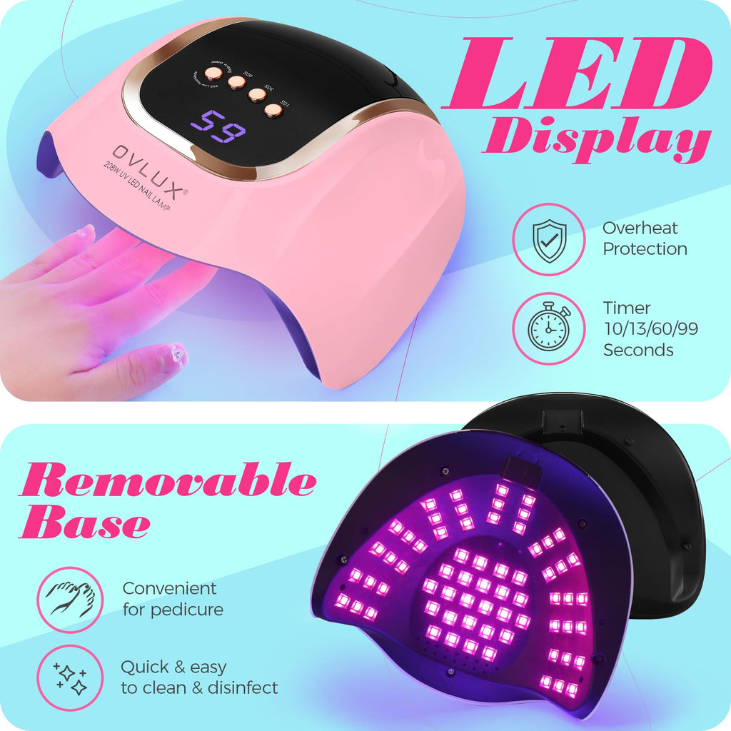UV Light for Nails - 208W UV LED Nail Lamp with 66 Beads, Professional Nail Dryer for Quick Drying - lampara led para uñas Profesional