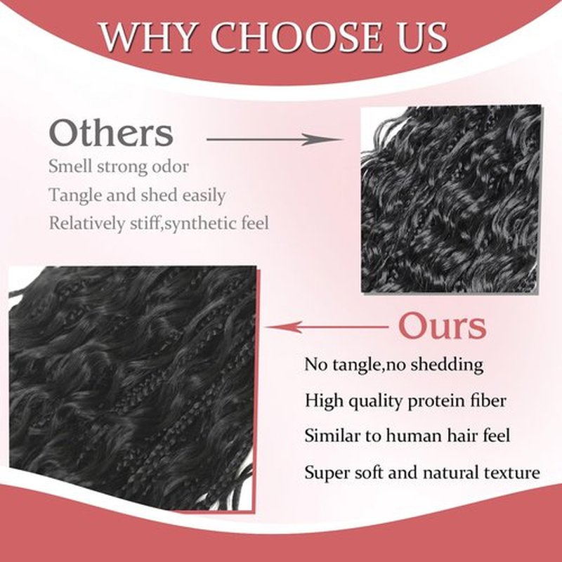 9 Packs Boho Box Braids Crochet Hair 14 Inch Pure Protein Fiber Similar to Human Hair Goddess Box Braids Crochet Hair With Curly Ends Pre Looped Bohemian Braid Hair Extension For Women(14 Inch, 1B)