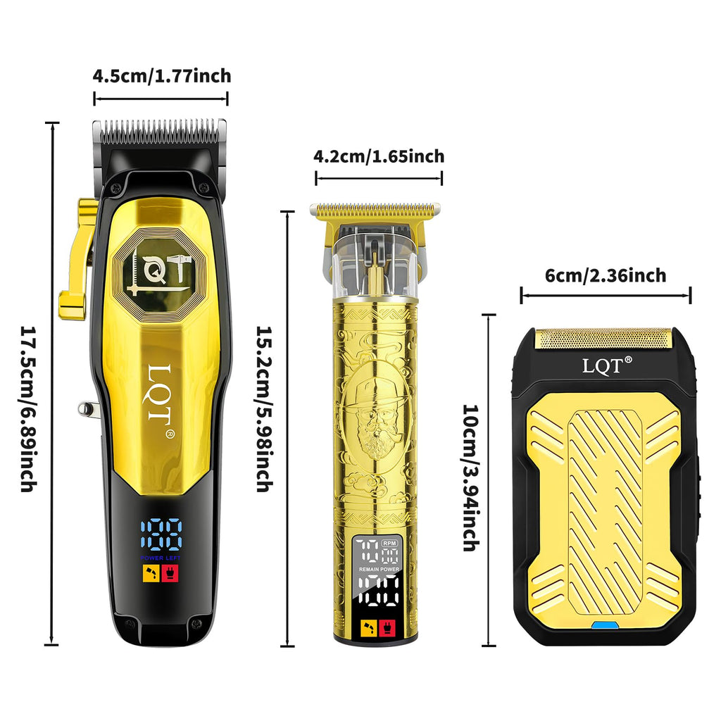 LQT Professional Cordless Hair Clippers for Men, Rechargeable Barber Clipper and Beard Trimmer Set with T-Blade, Adjustable Lever, LED Display,Haircut Trimmer Kit for Home & Barbers,Gold,Gift for Men