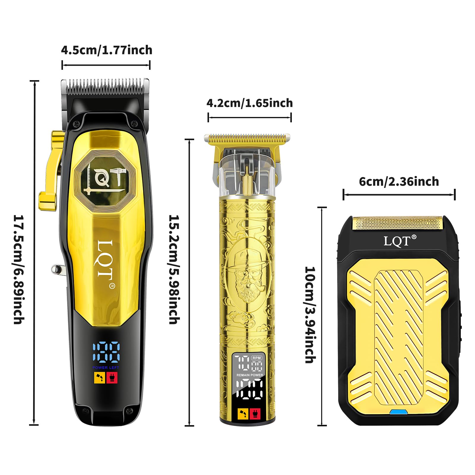 LQT Professional Cordless Hair Clippers for Men, Rechargeable Barber Clipper and Beard Trimmer Set with T-Blade, Adjustable Lever, LED Display,Haircut Trimmer Kit for Home & Barbers,Gold,Gift for Men