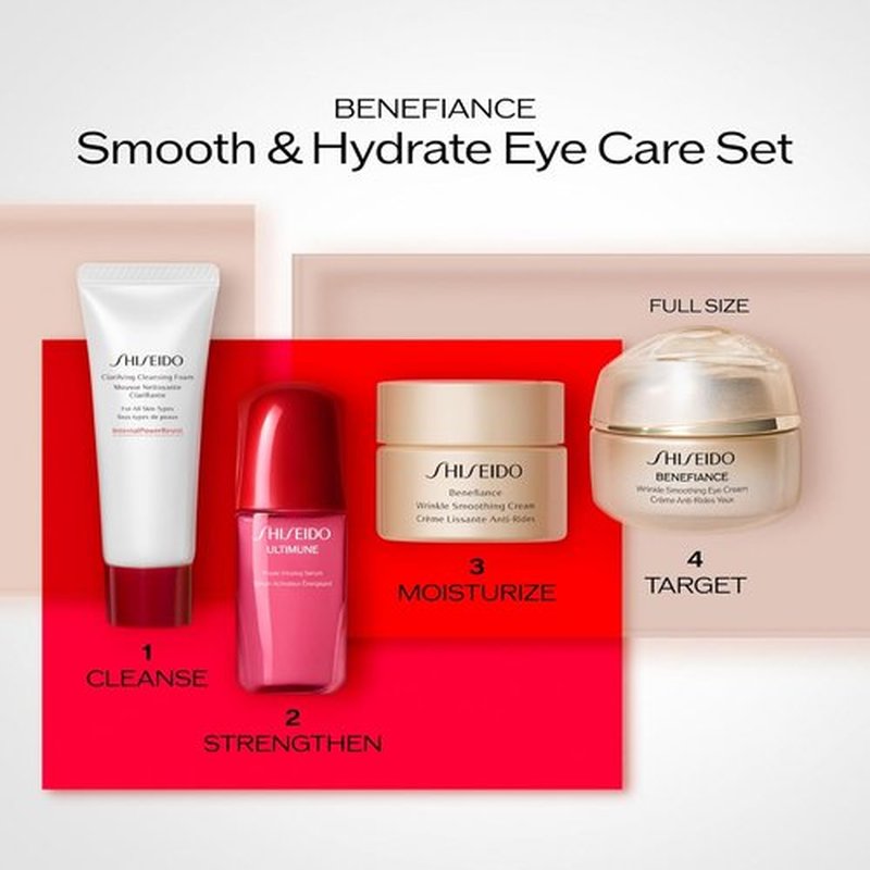 Shiseido Eye Care Set - Smooth & Hydrate with Cleansing Foam, Serum, Creams | $145 Value