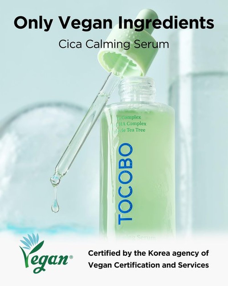 TOCOBO Cica Calming Serum – Korean Vegan Soothing Face Serum with Cica, Tea Tree & Hyaluronic Acid – Lightweight Hydrating Formula for Sensitive Skin, 24-Hour Moisture, Non-Greasy, 1.01 fl.oz.