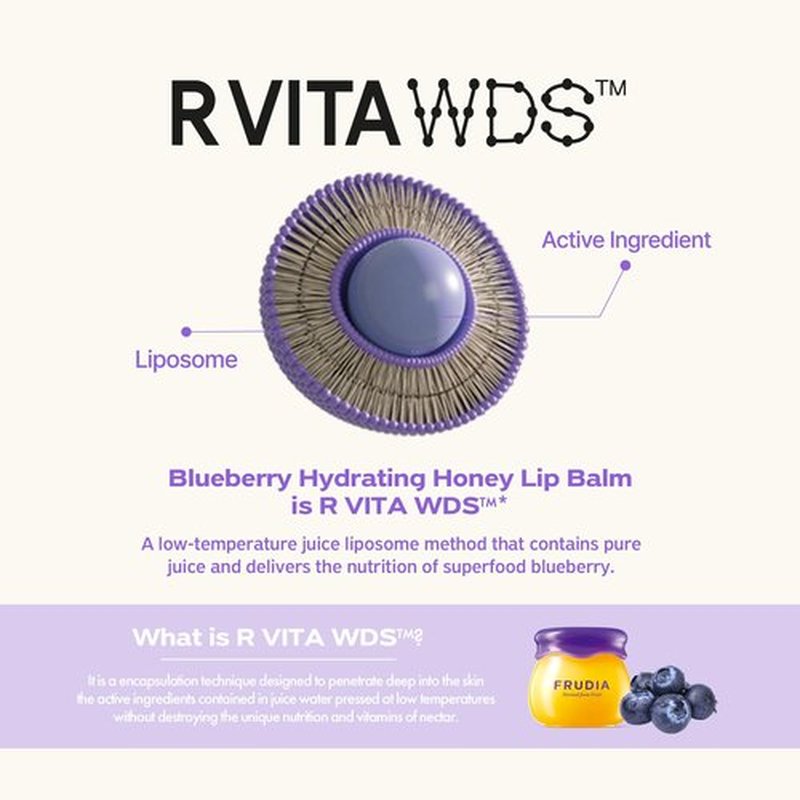 FRUDIA Blueberry Honey Lip Balm Tube, Exfoliating & Moisturizing Dewy Korean Lip Balm for Dry Lips made with Jeju Blueberry & Honey Extracts for Soft, Plump Lips (0.33 fl oz)