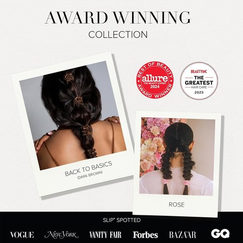 Skiennix Slip Skinny Scrunchies - Anti-Crease & Anti-Breakage Slipsilk™ Design | 4 Pure Silk Scrunchies in Sweetie Pie Packaging