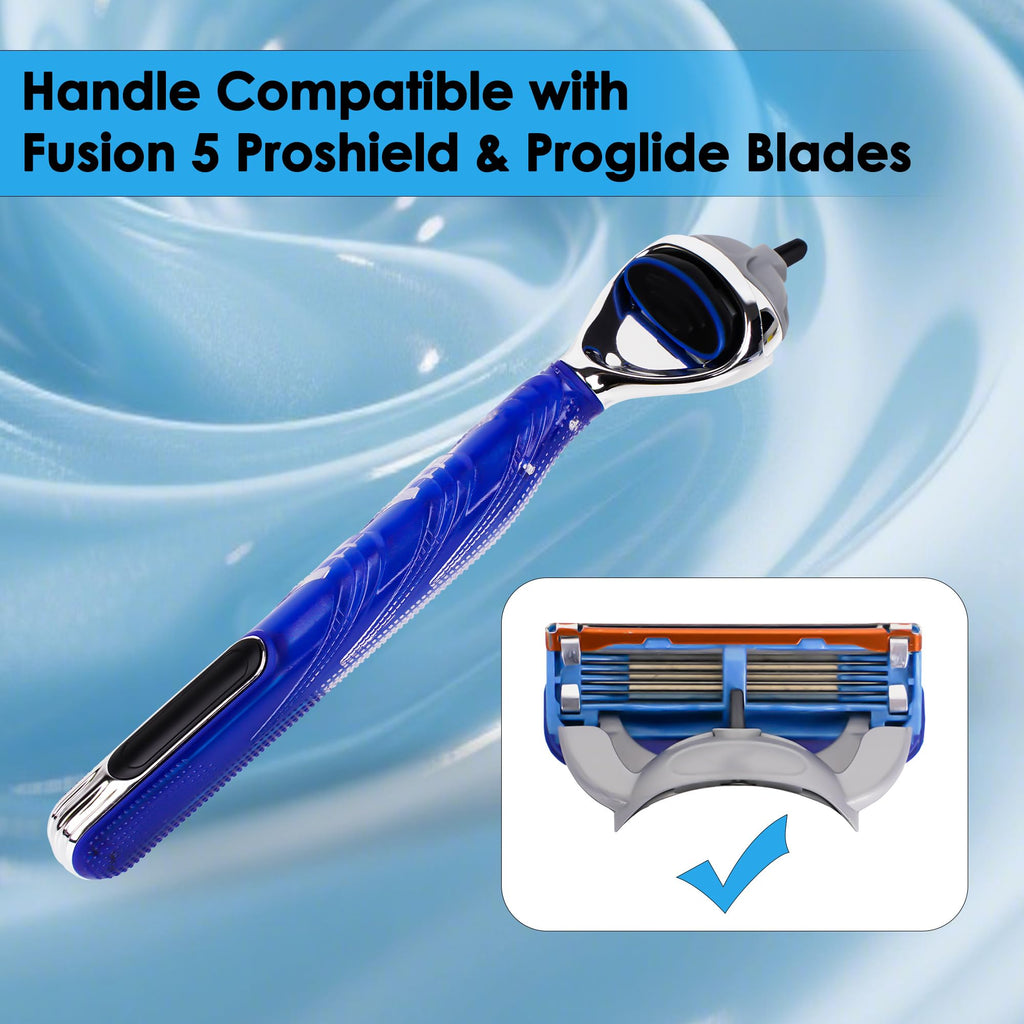 TOCCOOL Silicone Razor Handle Replacement, Men's Shaving Razor Handle, Compatible with Gillette Fusion 5 Proshield & Proglide Blade Refill (Blue)