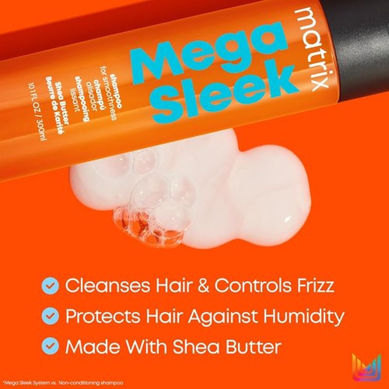Matrix Mega Sleek Shampoo & Conditioner Set - Frizz Control for Smooth, Shiny Hair | Nourishing Shea Butter for Dry, Damaged Hair