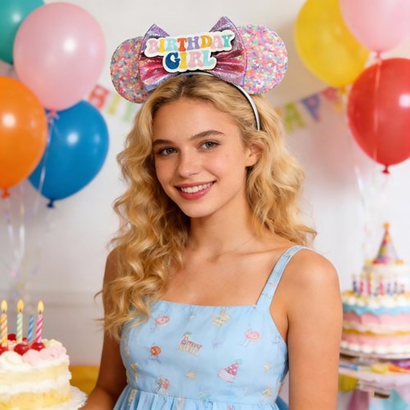 Trnerm Birthday Mouse Ears Headband Colorful Cute Princess Birthday Hair Band, 1 Count (Pack of 1)