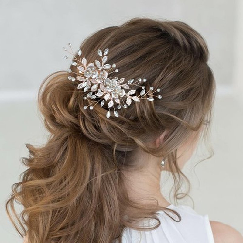 Bridal Hair Accessories Wedding Hair Clip for Brides, Handmade Rhinestone Hair Vine Wedding Head Pieces for Women and Bridesmaids Flower Girls, Light KC-Gold