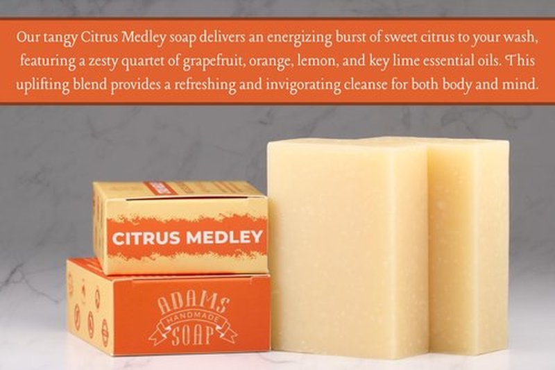 Adams Handmade Soap Citrus Medley Castile Bar Soap – 4.5 oz | Vegan, Cold Processed, Plant-Based Oils, Small Batch