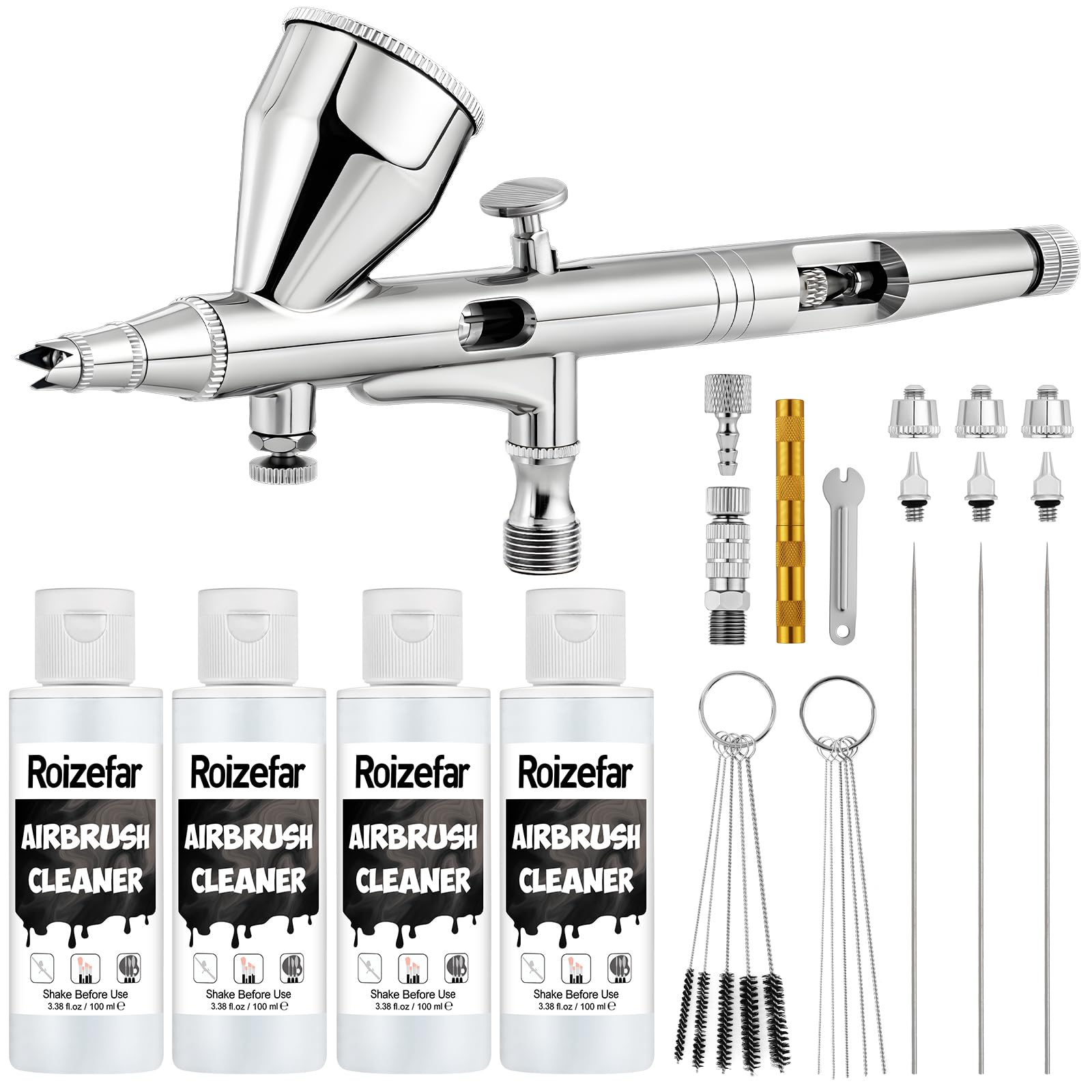 Roizefar Dual-Action Gravity Airbrush Gun with 4 Cleaner for Model Painting