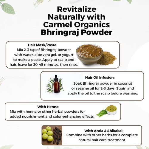 CARMEL ORGANICS Bhringraj Powder 8 Ounce| Natural Hair & Scalp Care | Promotes Hair Growth & Strength | Ayurvedic Herbal Powder | No Added Preservatives, Non-GMO