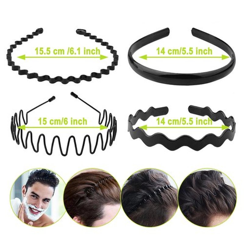JERLITU Metal Headbands, With Teeth Hairband for Men, Womens Headbands, Unisex Black Wavy Spring Outdoor Sports, Simple Elastic Non-Slip Headwear.(10 Pcs)