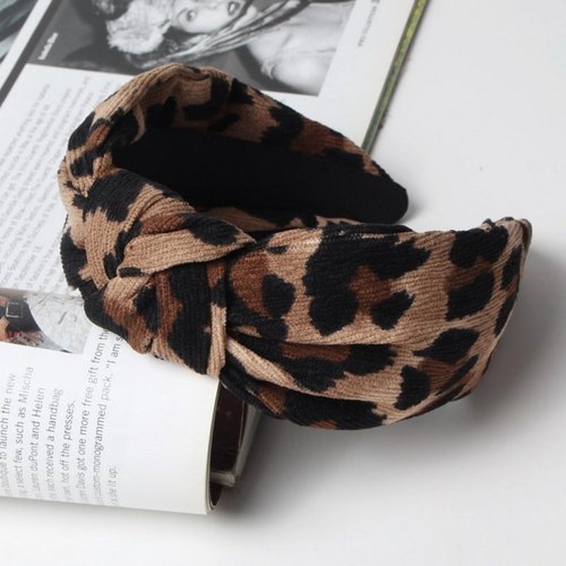 Cuizhiyu 2PK Leopard Print Knotted Headbands for Women Cute Wide Top Knot Headband Fashion Corduroy Knot Headband Leopard Hair Accessories