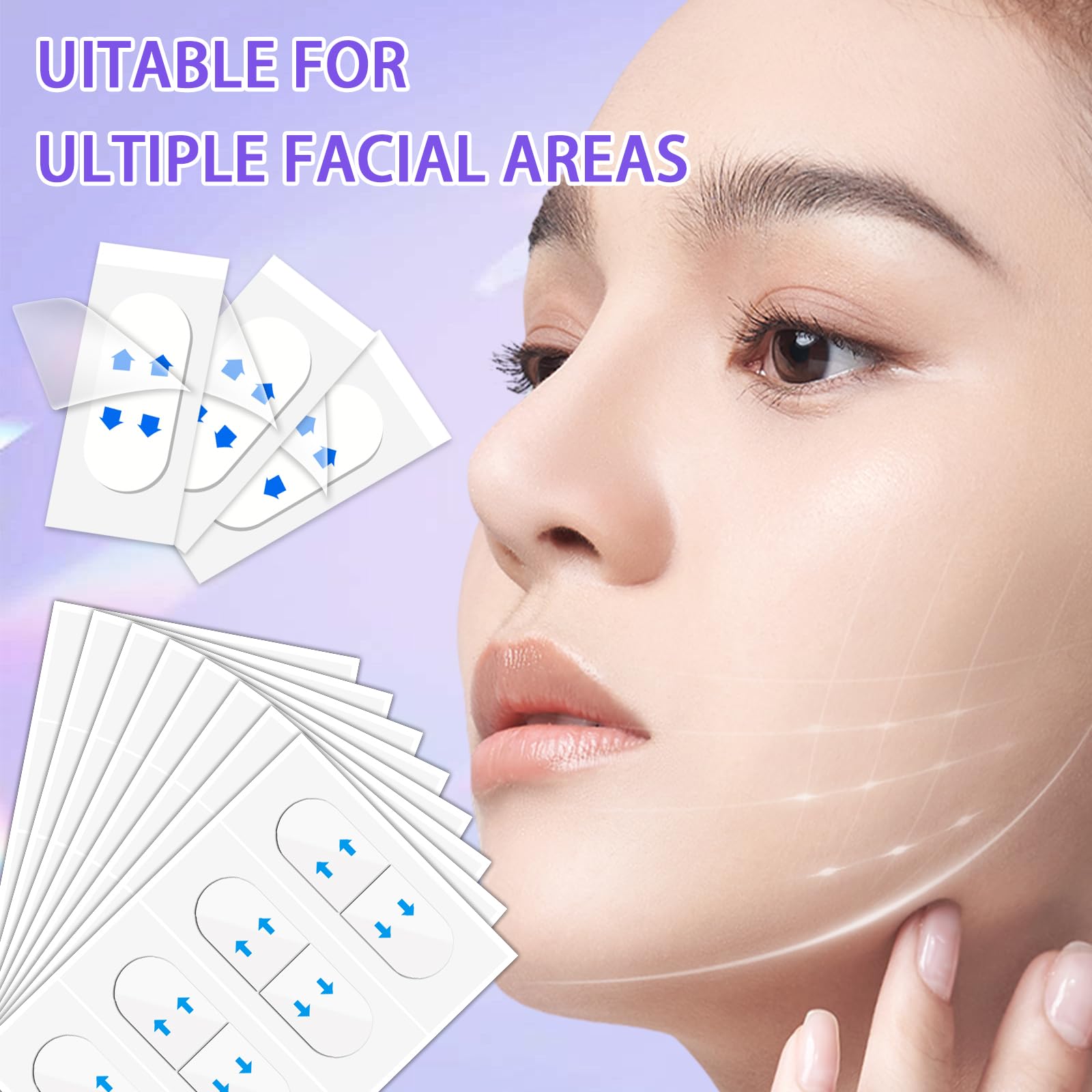 Gjinxi 120PCS Face Tape Invisible, Beauty Skin Tightening Neck Jowls Double Chin Tape, Sagging Skin Face Tape Eyelid Strips Neck Wrinkle Patches Create Shape V Face