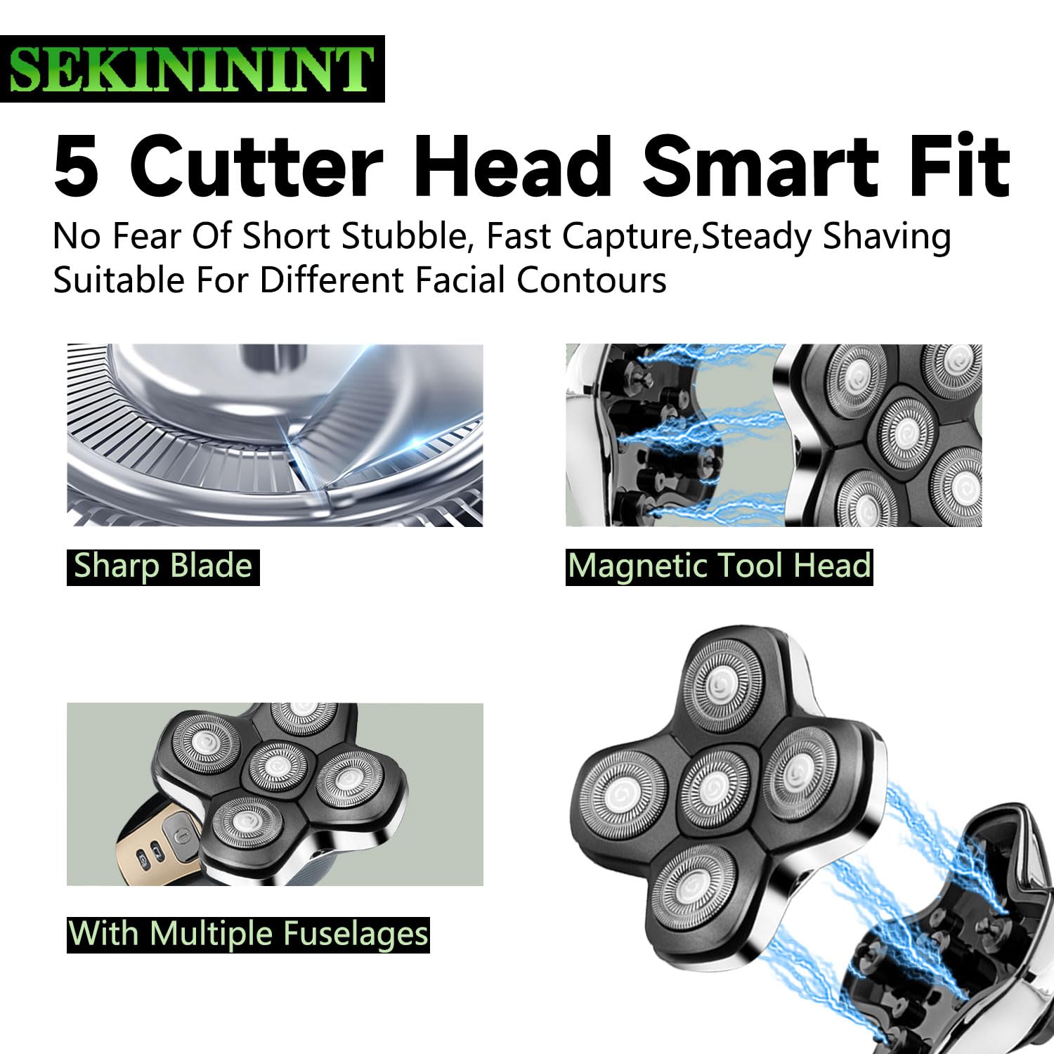 SEKINININT Upgrade Universal Head Shaver Replacement Heads Compatible with Freebird Shaver, Full dual blade ring design Replacement Heads For Wyklaus Head Shavers for Bald Men (Silvery)