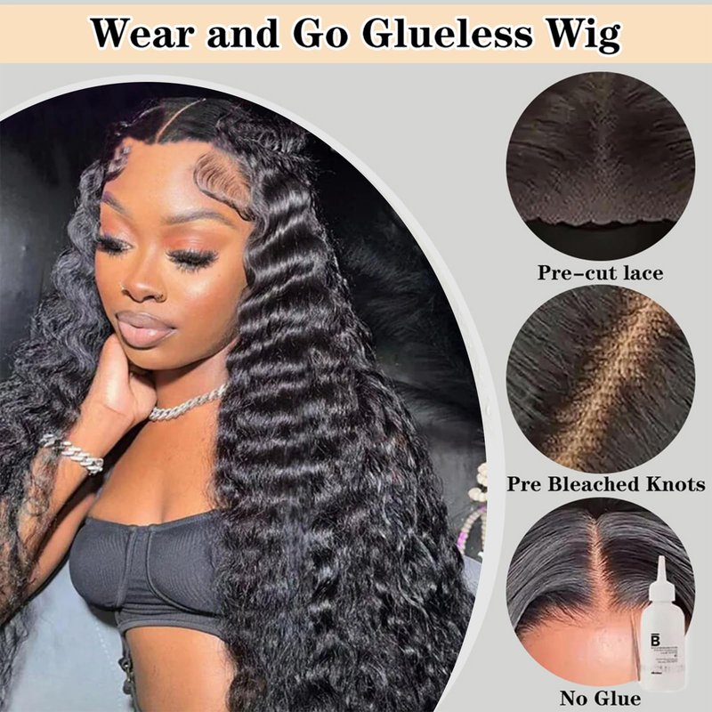 Wear and Go Glueless Wigs Human Hair Pre Plucked Pre Cut Loose Deep Wave 5x5 HD Closure Wigs Human Hair 200% Dentisy 12A Glueless Wig Human Hair Bleached Knots Loose Wave Wig (22 Inch)
