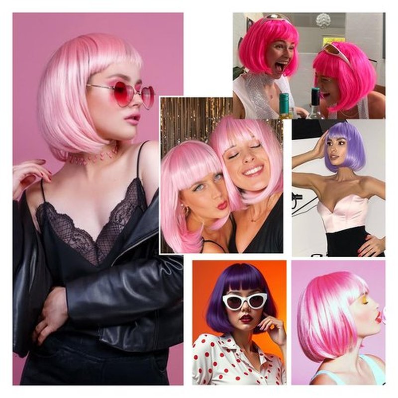 forfeels Light Purple Bob Wigs with Bangs Straight Short Wigs for Women Synthetic Purple Wig for Cosplay Women Funny Wig for Party Halloween Daily Wear Anime Costume Events