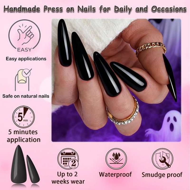 LuckForever 576pc Stiletto Press on Nails Long Fake Nails with Adhesive Tabs, Long False Nails Press ons Nail Stiletto Glue on Nails Artificial Fingernail Acrylic Stick Nail for Women Girls