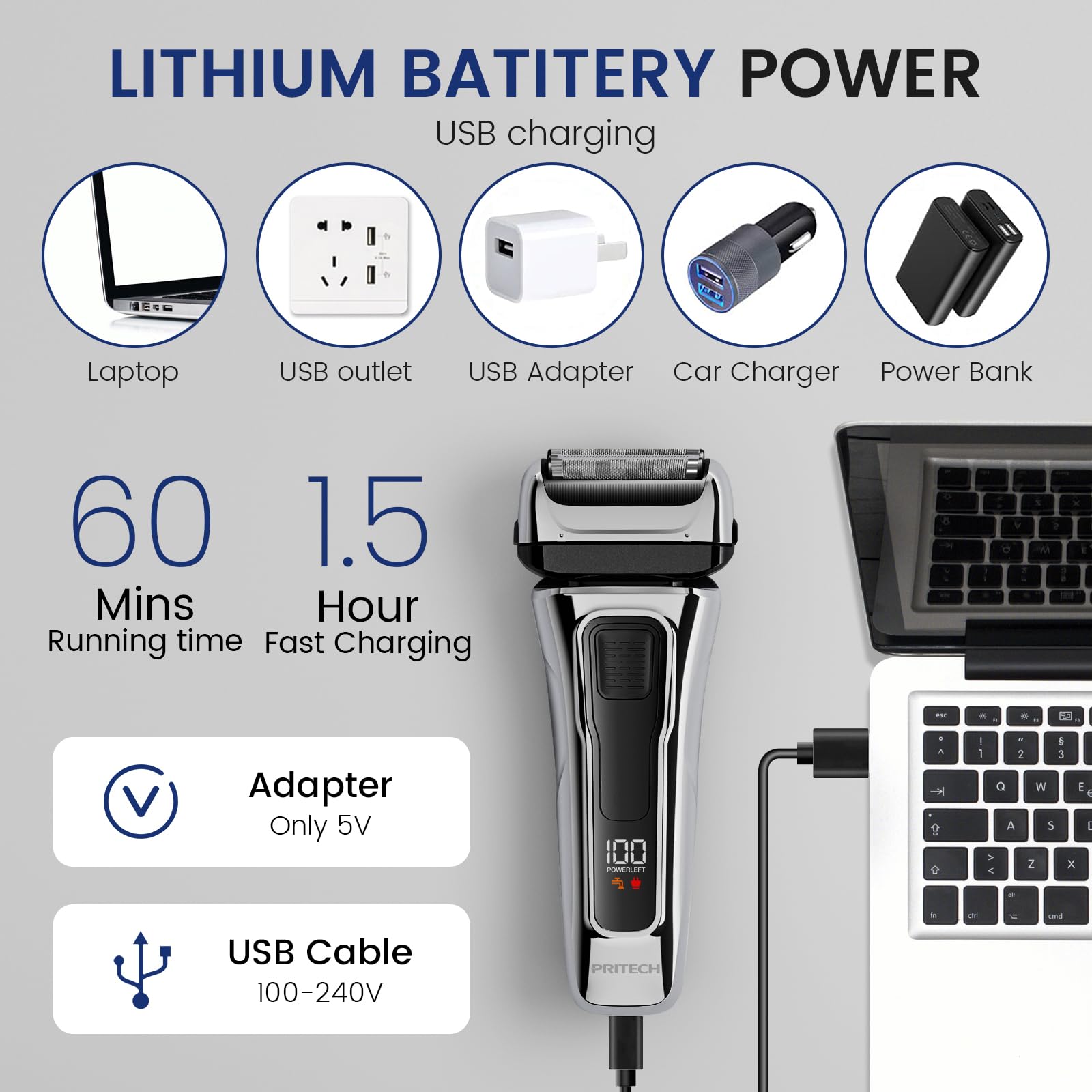 PRITECH Foil Shaver for Men, with Pop-up Trimmer, for Face & Beard