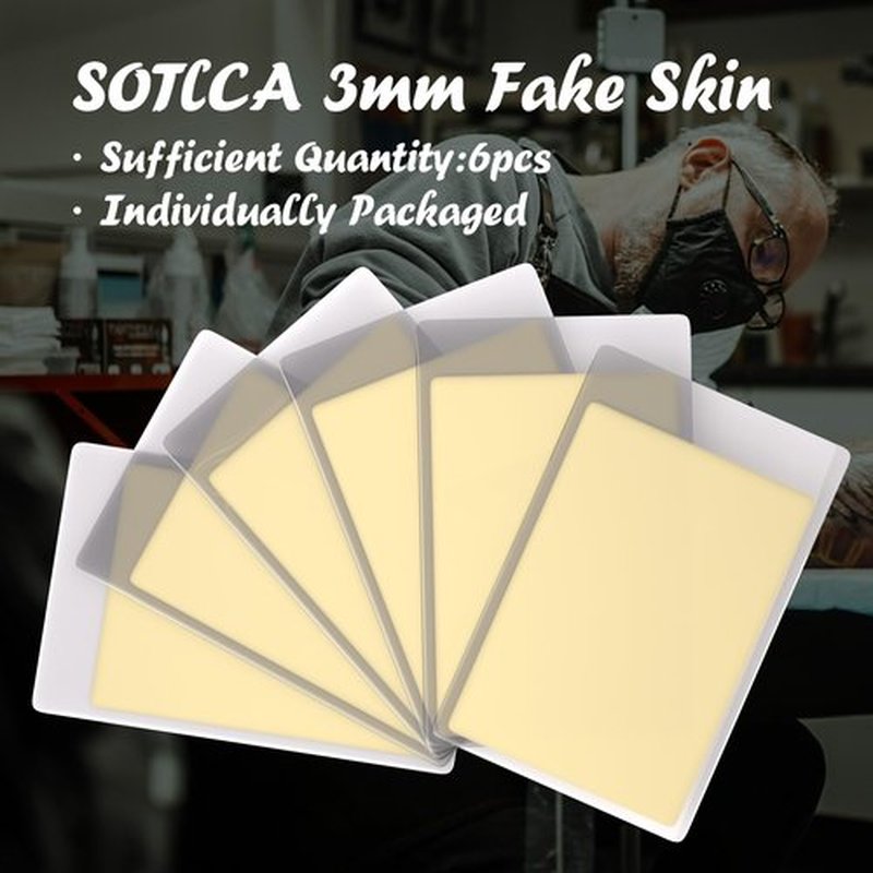 3mm Tattoo Practice Skin, 6Pcs 12x8" 3mm Thick Silicone Fake Skin Blank Double Sides Soft Skin, Tattooing Microblading Eyebrow Lip Practice Sheet for Beginners and Artists (6Pcs I 3mm)