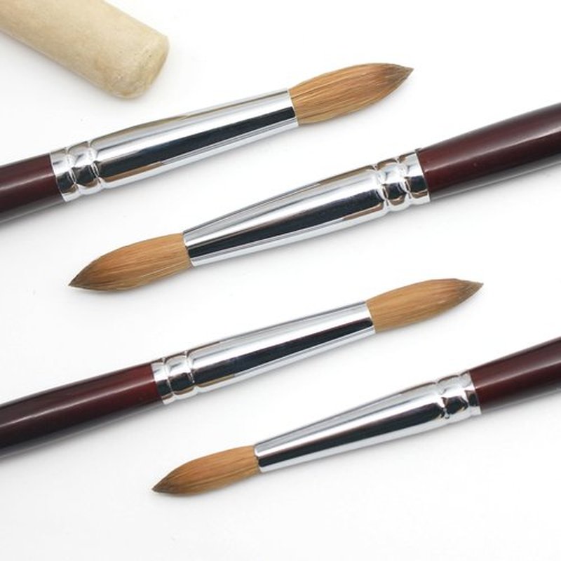 Aridito Round Head Kolinsky Acrylic Nail Brush Red Wine Color Wooden Handle For Professional Manicure DIY Home Salon （Size 8/10/12/14/16/18） (8# Kolinsky)