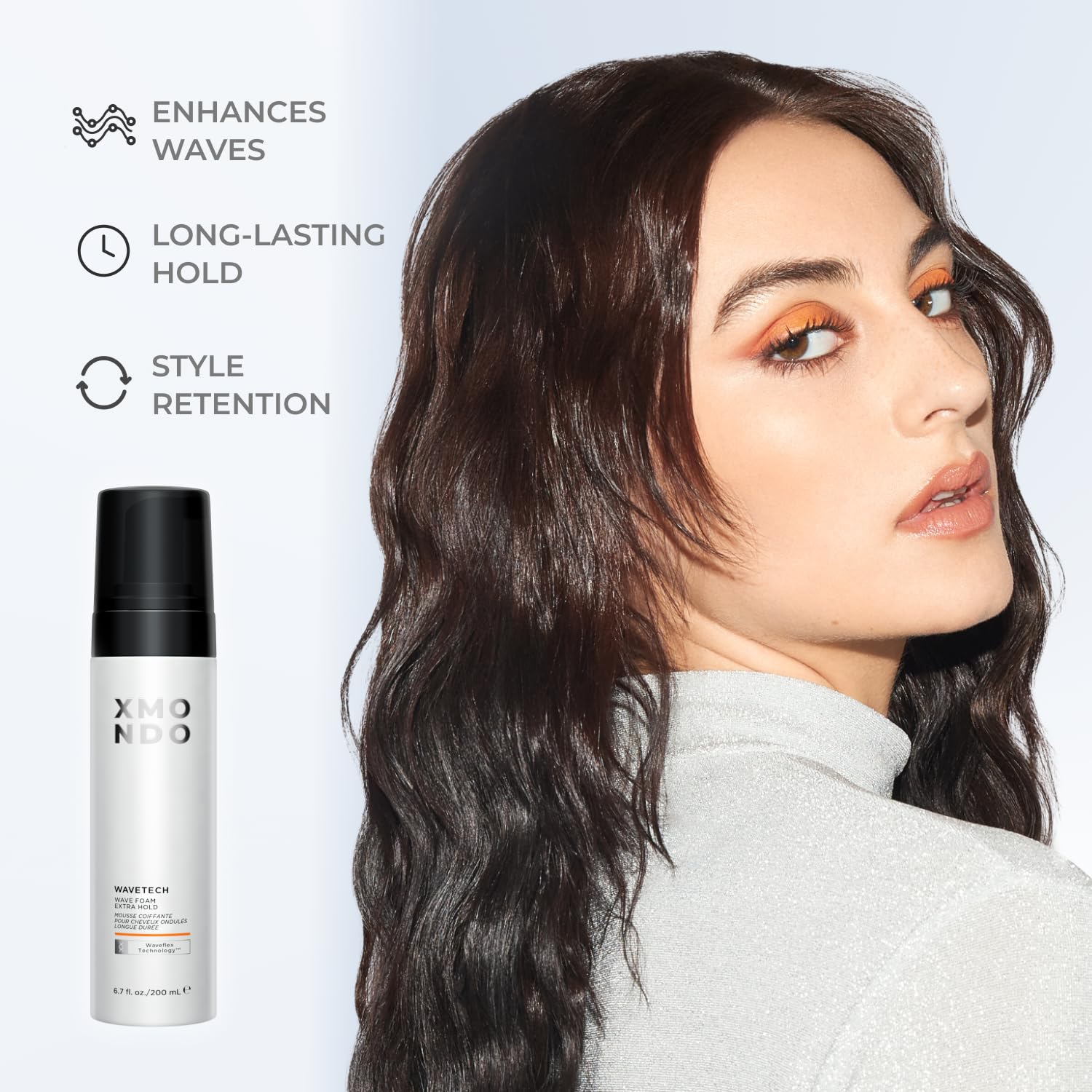 XMONDO Hair Wavetech Wave Foam - Extra Hold Vegan Formula with Pro-Vitamin B5, 6.7 Fl Oz | Anti-Frizz & Static Control