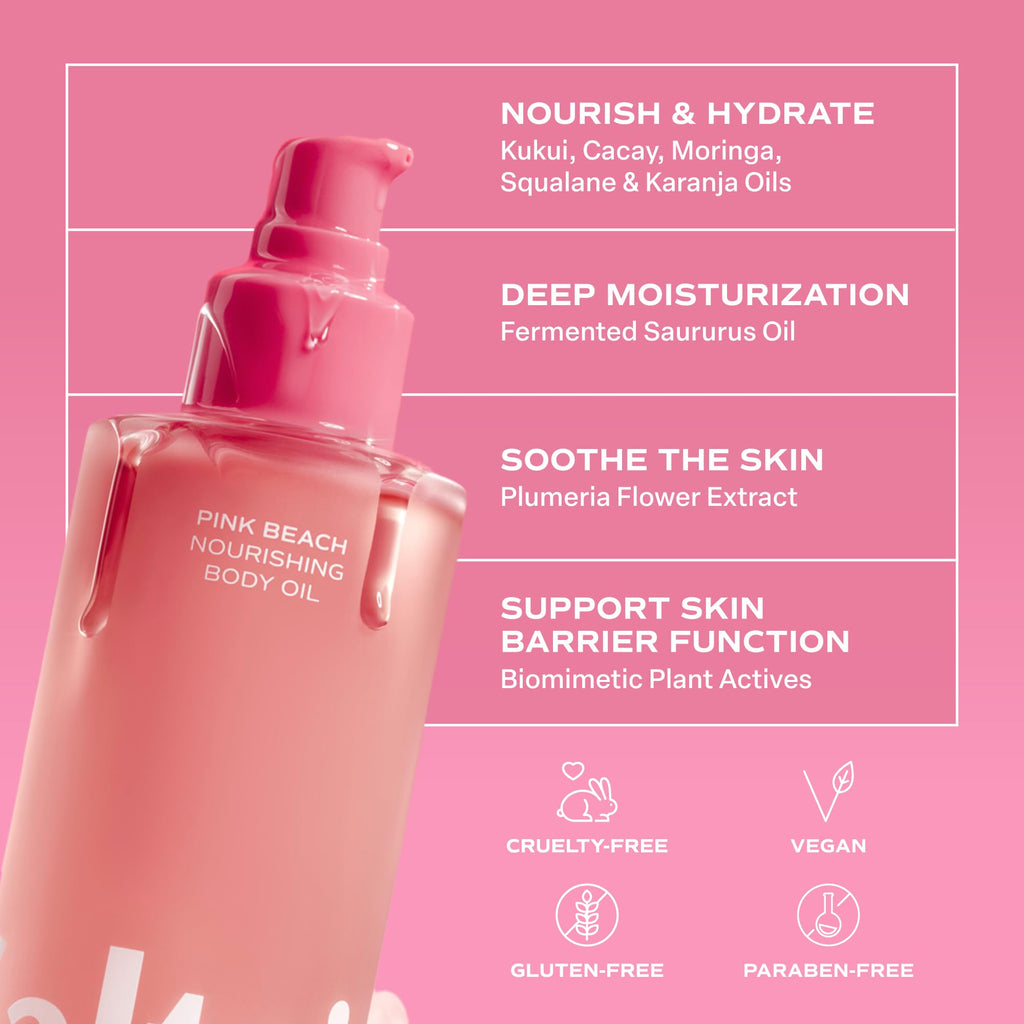 Saltair Body Oil. Jumbo Size Pink Beach After Shower and Bath Oil for Women and Men. Botanical, Non-Greasy, and Well-Absorbing Moisturizer for Hydrating Dry Skin – 10oz Bottle