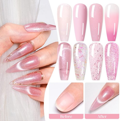 MEET ACROSS Gel Nail Polish Set, 8 Colors, UV/LED Soak Off (Pink, 8pcs)