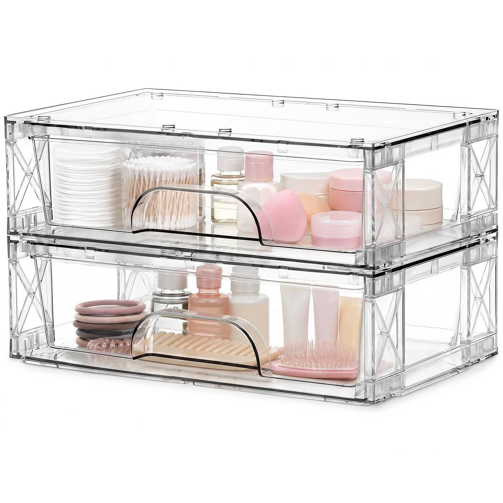 Clear Stackable Storage Drawers 2 Pack 3.5in Organizer Plastic Bins