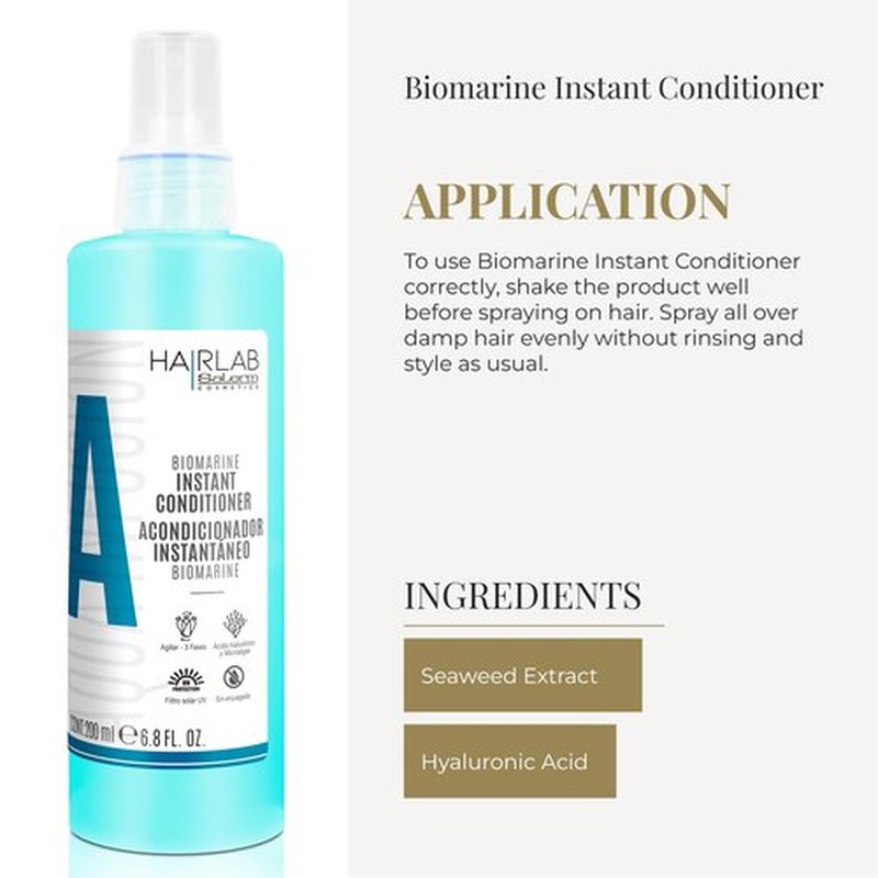 SALERM - Leave-In Hair Conditioner - Biomarine Hair Lab - 200 ml - Hydrates and Detangles Hair - Closes the Cuticle - with Marine Algae Extract and Hyaluronic Acid - Paraben-Free