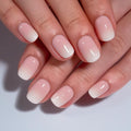 Curvlife Nude Ombre Press On Nails – 30PCS Short Square Soft Gel Fake Nails, Natural Gradient Glue On Nails Kit for Women, Easy At-Home Salon Manicure (Nude White)