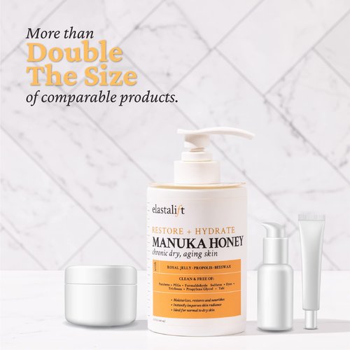Elastalift Manuka Honey Cream Face Moisturizer & Body Butter Lotion For Dry Skin | Firming & Hydrating Miracle Balm Skin Care Moisturizing Lotion For Women, Wrinkles, & Sun Damaged Skin, 15 Fl Oz