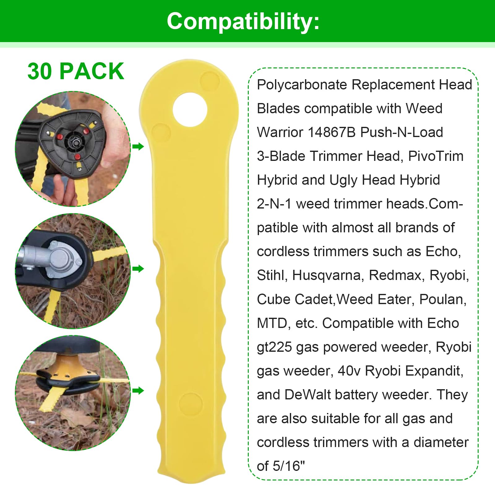 Katifee 70289A Replacement Head Blades Compatible with Weed Warrior 14867B Push-N-Load 3-Blade Trimmer Head and Pivotrim Hybrid 2-N-1 Head(30Pack)