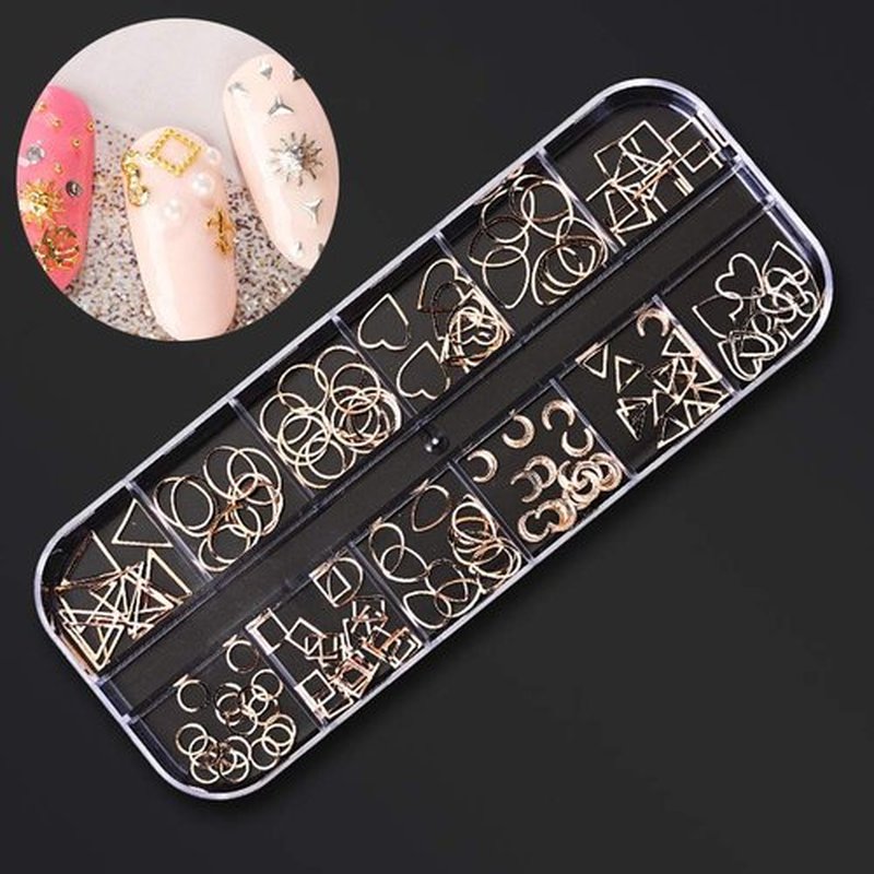 SILPECWEE 4 Boxes 3d Nail Charms Nail Rhinestones Rainbow Nail Pearls Gold Rose Golden Nail Jewels Caviar Beads Glass Crystals Nail Decoration with 1pc Tweezers, Picker Pencil