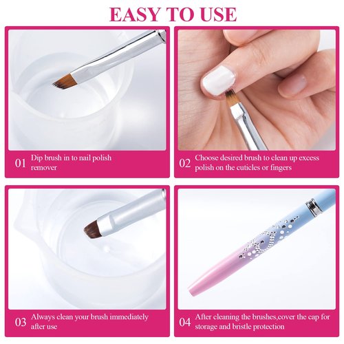 ANCIRS 2 Pack Nail Cleaning Brushes, 8mm Flat + 7.5mm Angled Head Acetone Resistant Nail Art Manicure Clean Brushes for Polish Cuticles Clean up