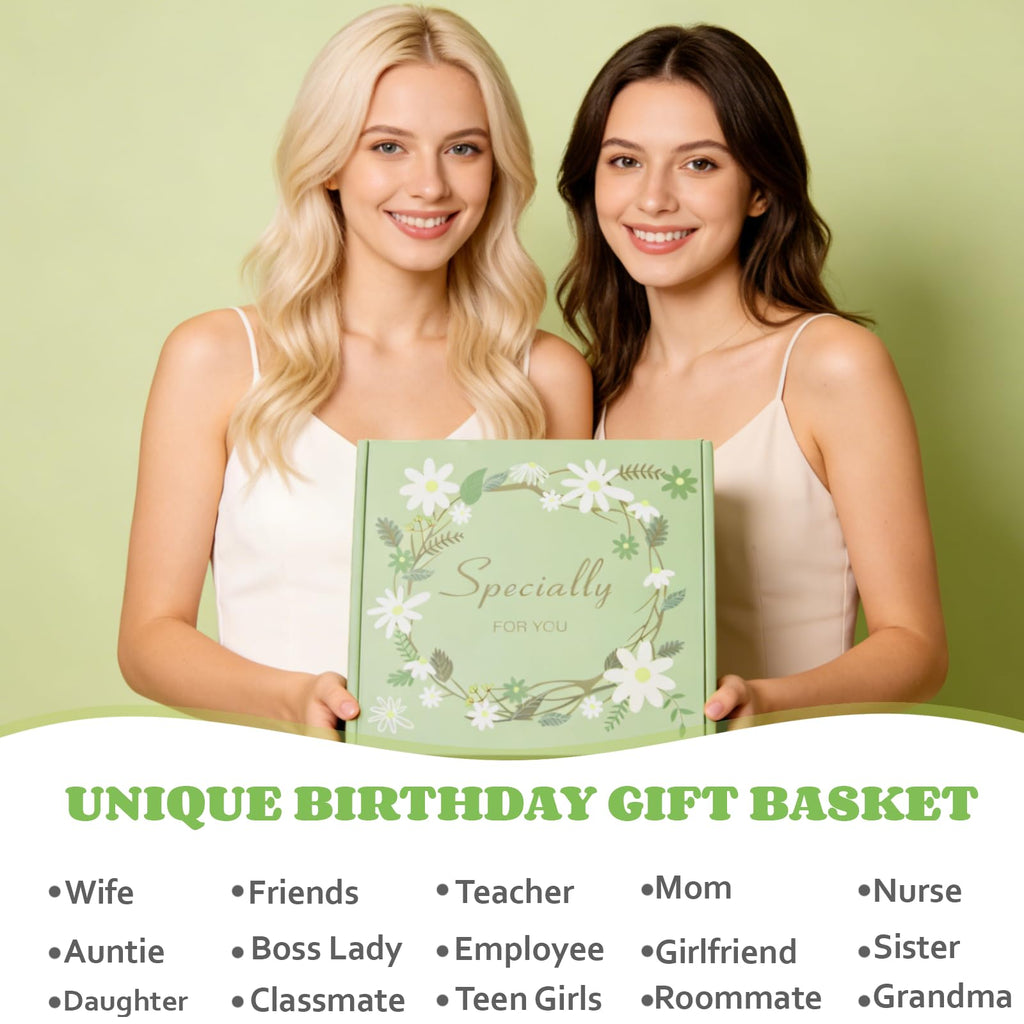 Gift Basket for Women - Unique Self Care & Birthday Gift Set for Her, Bestie, Sister, Teen Girl | Inspirational Green Friendship Gift Box, Get Well Soon & Thinking of You Gift - Brighten Her Day