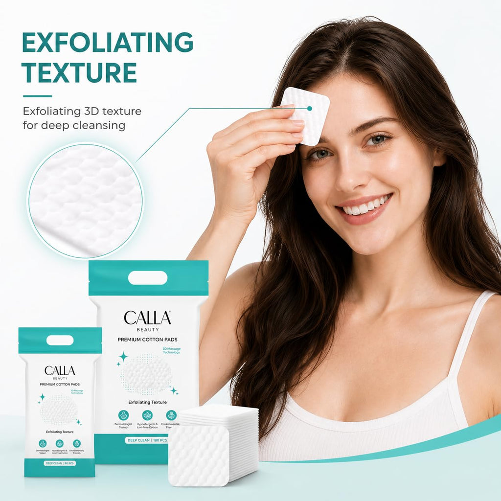 CALLA BEAUTY Deep Clean Cotton Pads for Face (300 Counts (Pack of 2)), Textured Woven Cotton Rounds, Thick & Tear-Resistant, Low Lint Makeup Remover Pads for Toner & Cleansing