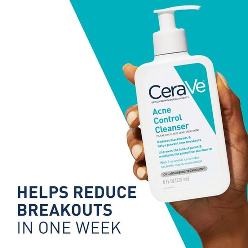 CeraVe Acne Control Cleanser - 2% Salicylic Acid & Niacinamide | Gentle Fragrance-Free Face Wash, 16 Ounce
