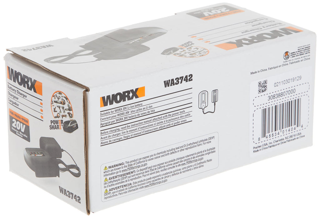 WORX WA3742 3-5 Hour Charger for 20V Lithium Ion Batteries