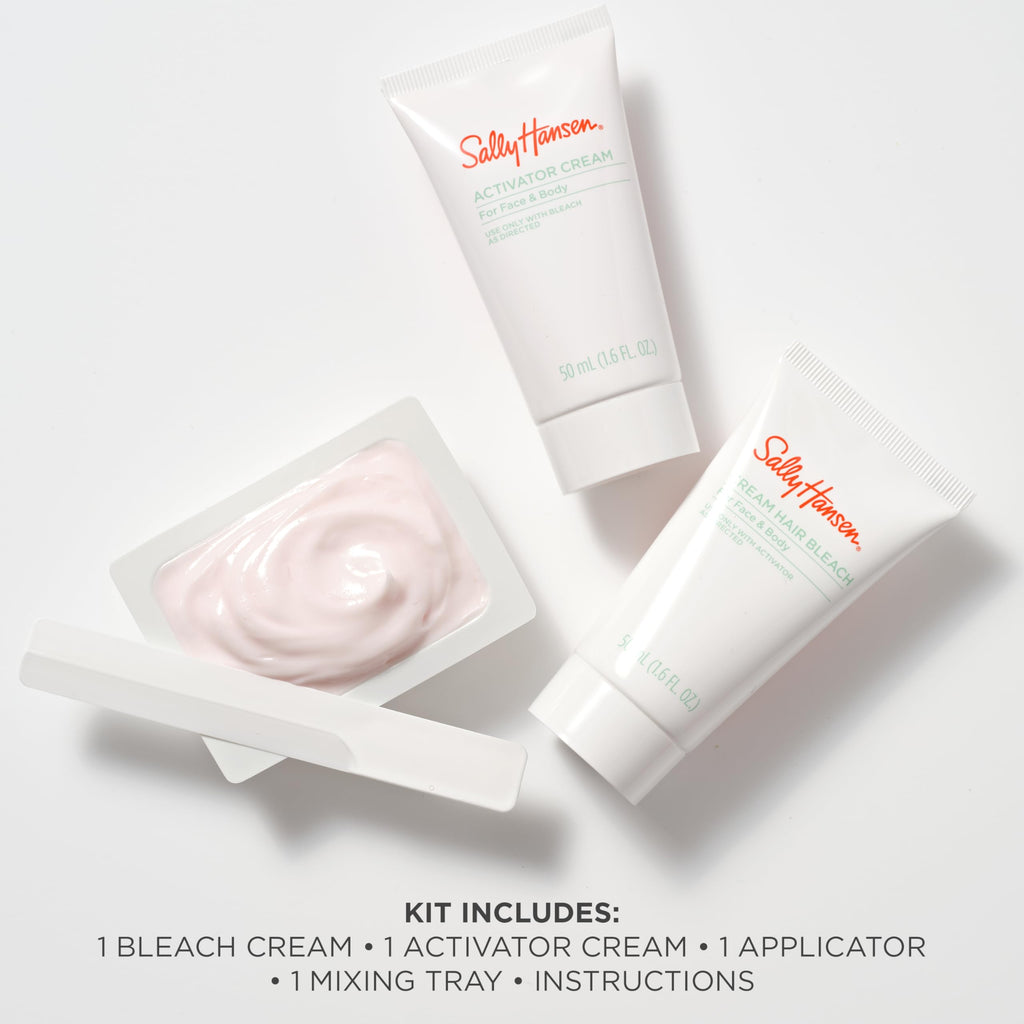 Sally Hansen Extra Strength Crème Body Bleach Kit | Face & Body Hair Lightening Cream with Aloe | Complete Bleach System (Package May Vary)