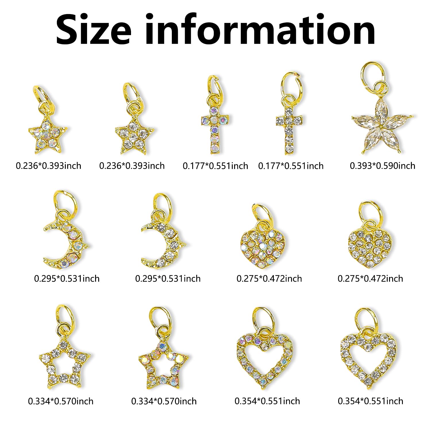 Wokoto 26pcs Mix Design Dangle Nail Charms - 3D Jewelry Flat Back Heart Star Cross Moon Nail Art Charms Rhinestones
