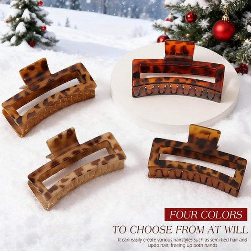4 PCS 5 Inch Extra Large Claw Clip for Women, Tortoise Shell Jumbo Claw Clips for Thick Long Curly Hair, Rectangle Strong Hold Hair Clip, Non-slip Square Durable Hair Accessories