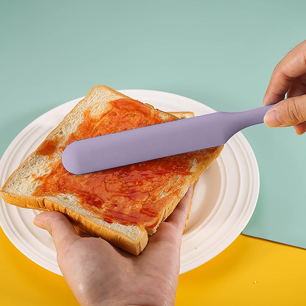 4 Pcs Silicone Jar Spatula Long Handle Kitchen Spatulas for Mixing, Scraping, and Spreading,Ideal for Jars, Baking, Cake Icing, Cream, Butter, and Batter Kitchen Tool (Purple, Pink, Green, Yellow)